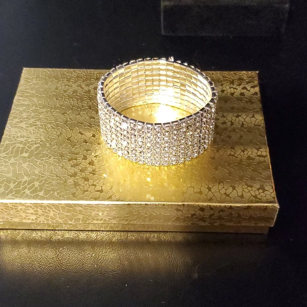 Wide Elastic Rhinestone Bracelet: Bridal Formal Special Occasion Competi… - Picture 2 of 4